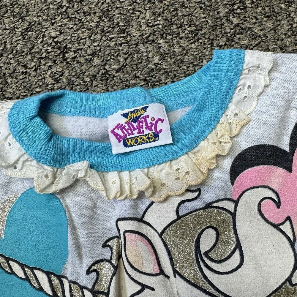 Vintage Girls Athletic Works Unicorn Sweater Hearts Ruffles 80s Size 6 Rare READ